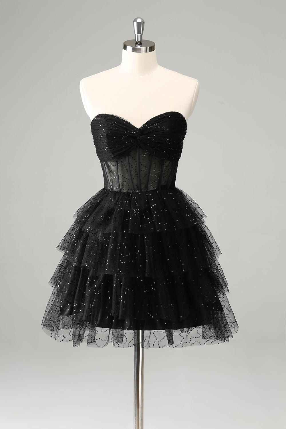 Sparkly Cute A Line Sweetheart Tiered Corset Little Black Dress