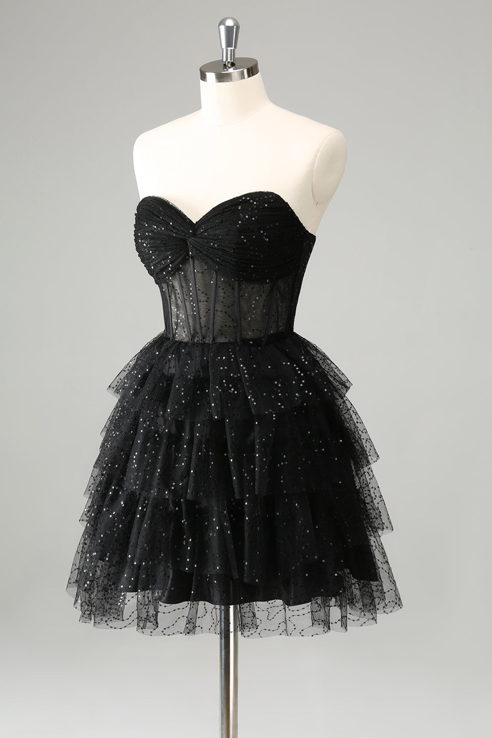 Sparkly Cute A Line Sweetheart Tiered Corset Little Black Dress