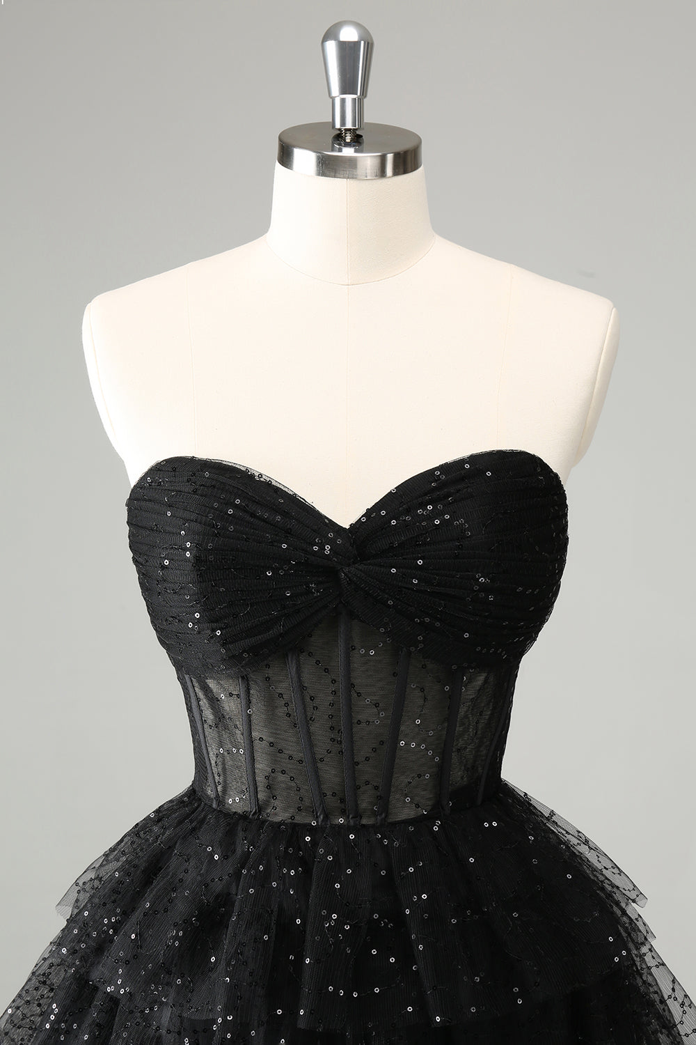 Sparkly A Line Sweetheart Tiered Corset Cute Little Black Dress