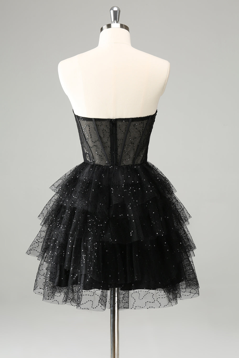 Sparkly Cute A Line Sweetheart Tiered Corset Little Black Dress