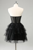 Sparkly Cute A Line Sweetheart Tiered Corset Little Black Dress