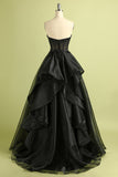 Black Strapless A Line Prom Dress