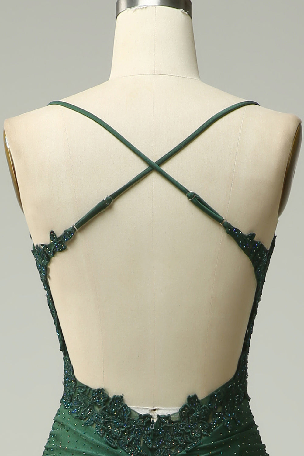 Dark Green Mermaid Spaghetti Straps Long Prom Dress with Appliques Beading