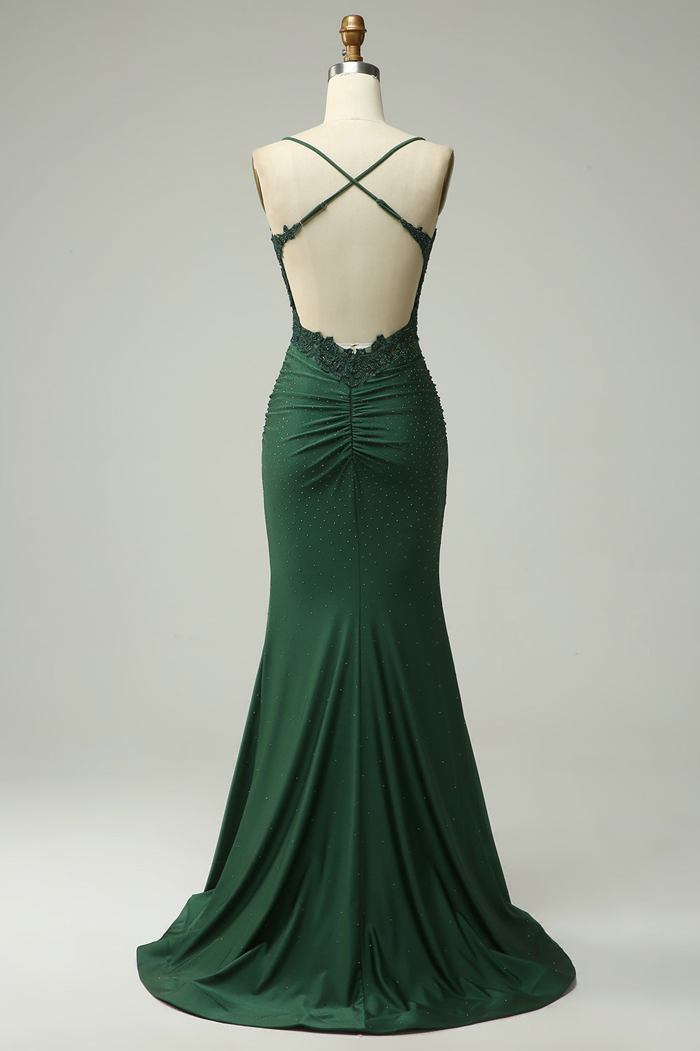 Dark Green Mermaid Spaghetti Straps Long Prom Dress with Appliques Beading