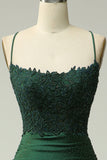 Dark Green Mermaid Spaghetti Straps Long Prom Dress with Appliques Beading