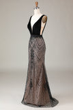 Sparkly Black Mermaid Deep V-neck Sequins Long Prom Dress