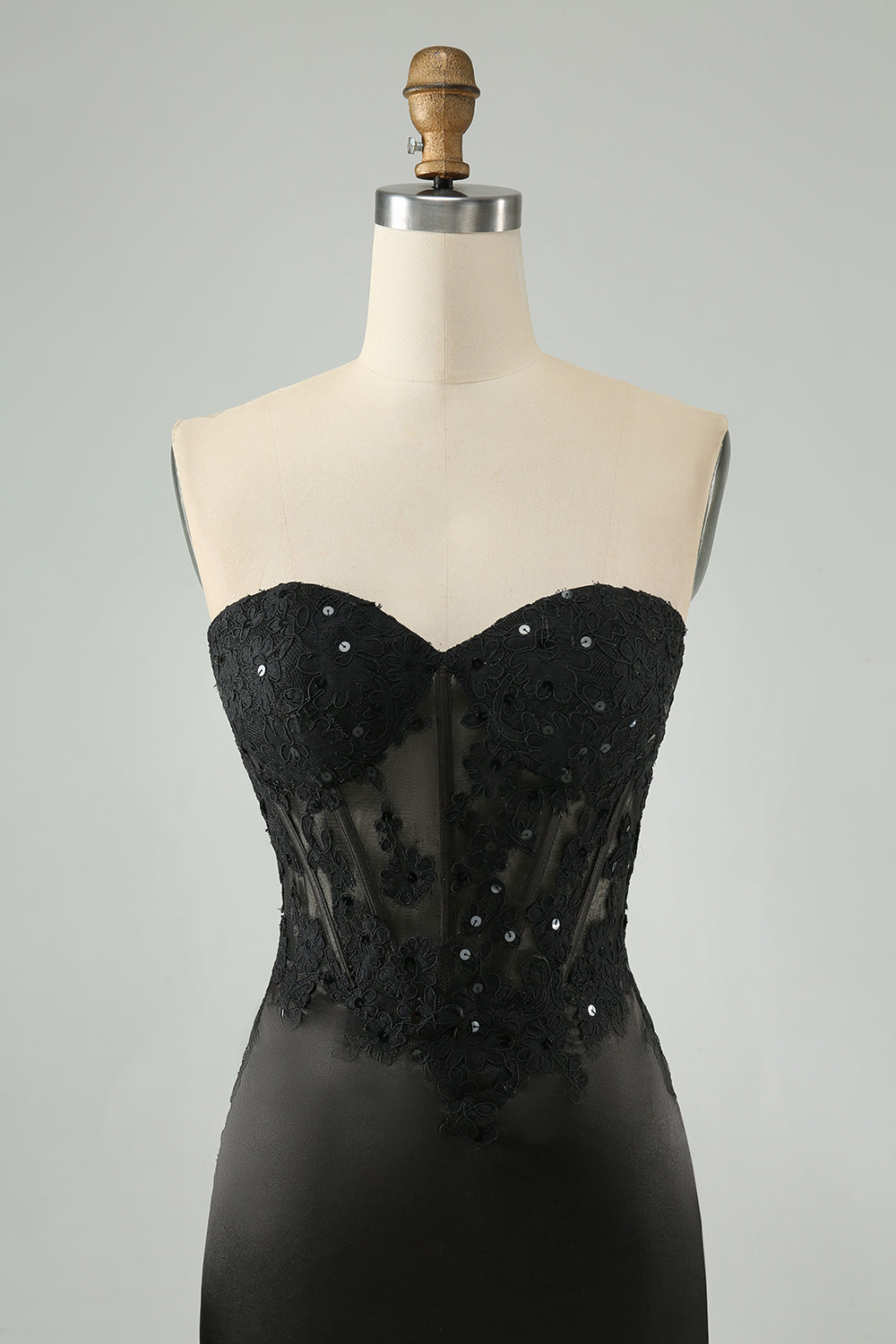 Sparkly Bodycon Sweetheart Corset Little Black Dress with Appliques