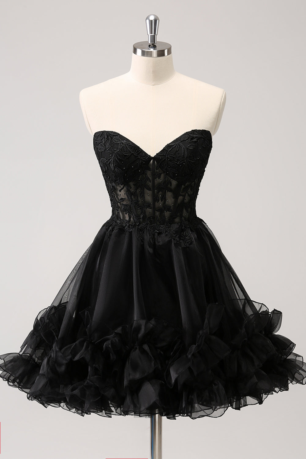 Cute A Line Corset Strapless Ruffled Little Black Dress