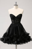 Cute A Line Corset Strapless Ruffled Little Black Dress