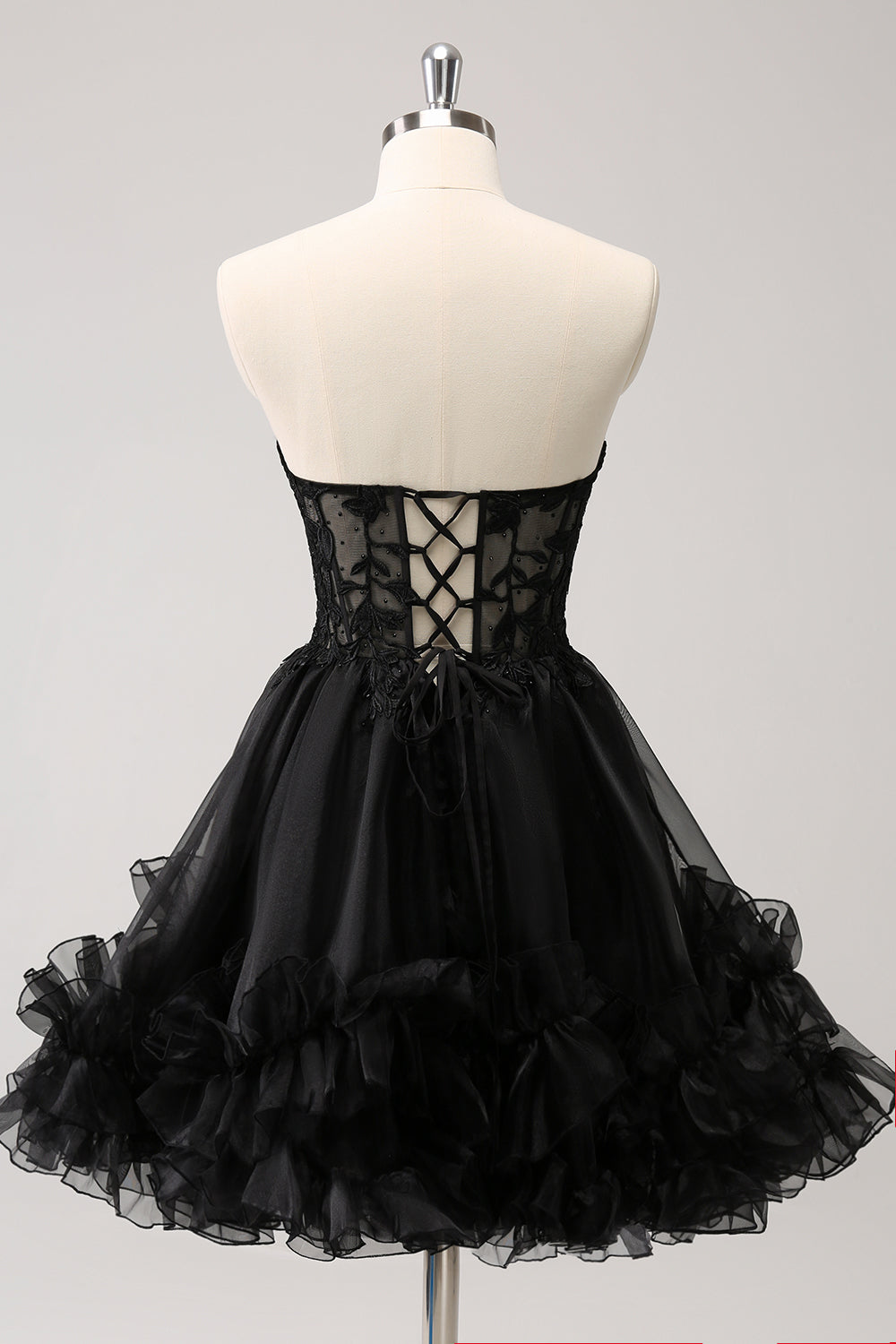 Cute A Line Corset Strapless Ruffled Little Black Dress