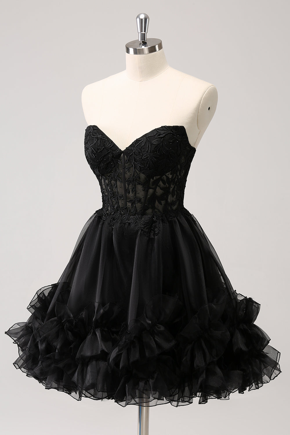 Cute A Line Corset Strapless Ruffled Little Black Dress