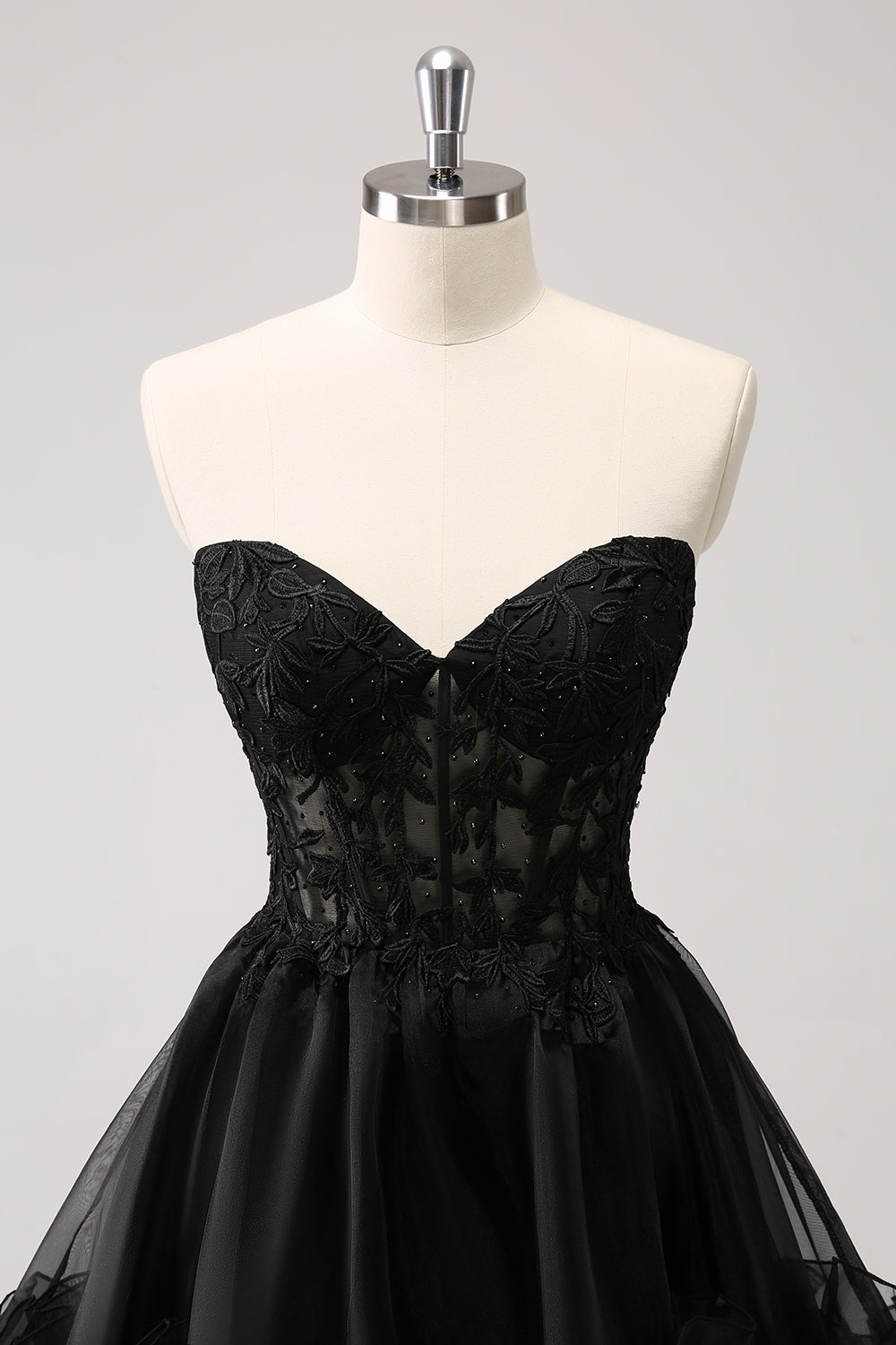 Cute A Line Corset Strapless Ruffled Little Black Dress