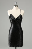 Stylish Glitter Sequins Tight Little Black Dress