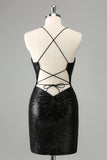 Stylish Glitter Sequins Tight Little Black Dress