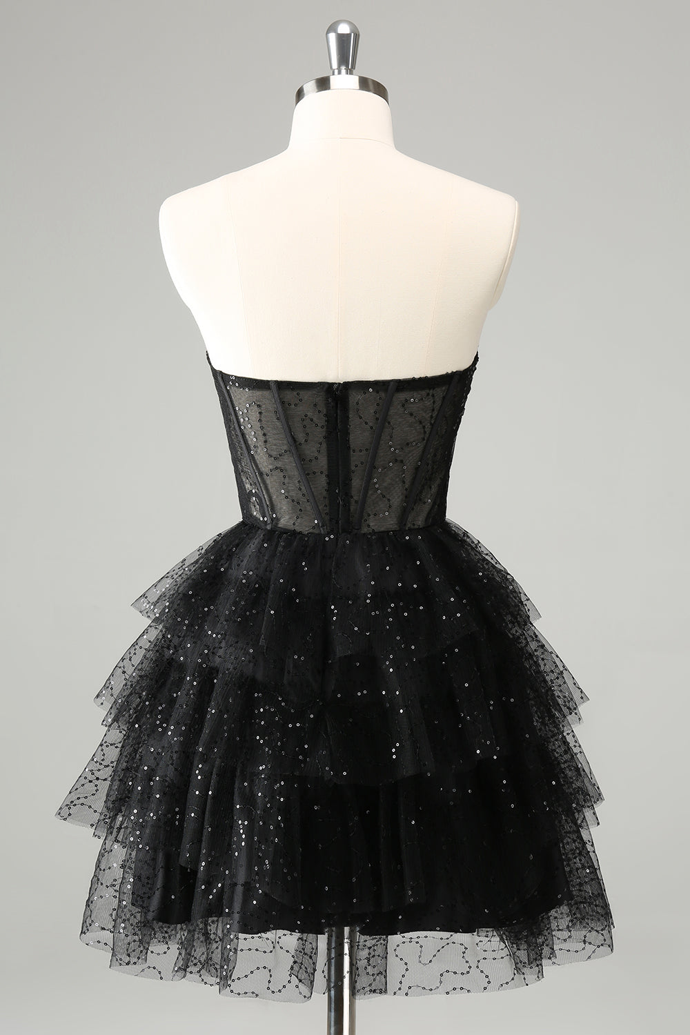 Sparkly A Line Sweetheart Tiered Corset Cute Little Black Dress