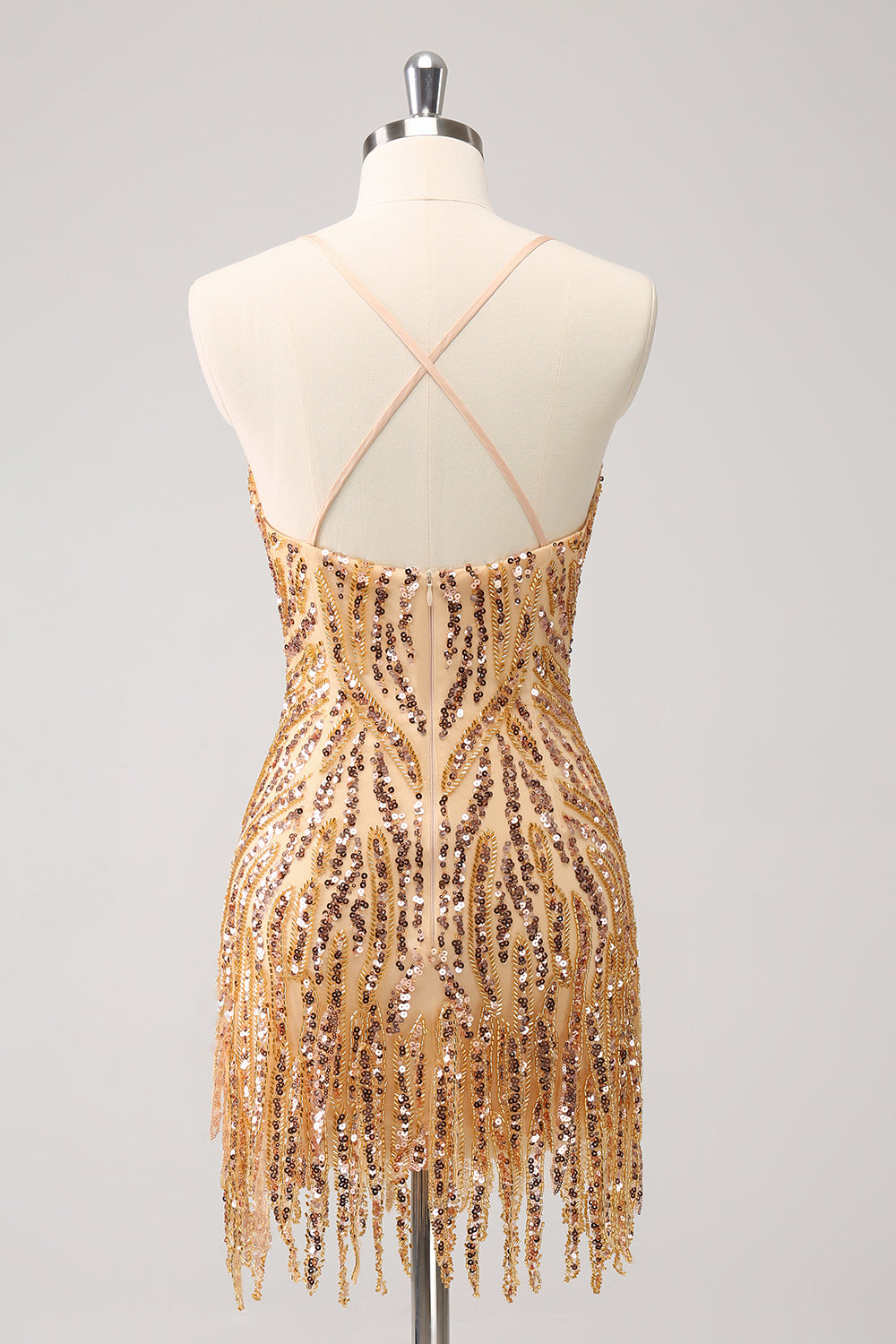 Sparkly Hot Pink Tight Sequins V Neck Graduation Dress with Fringes