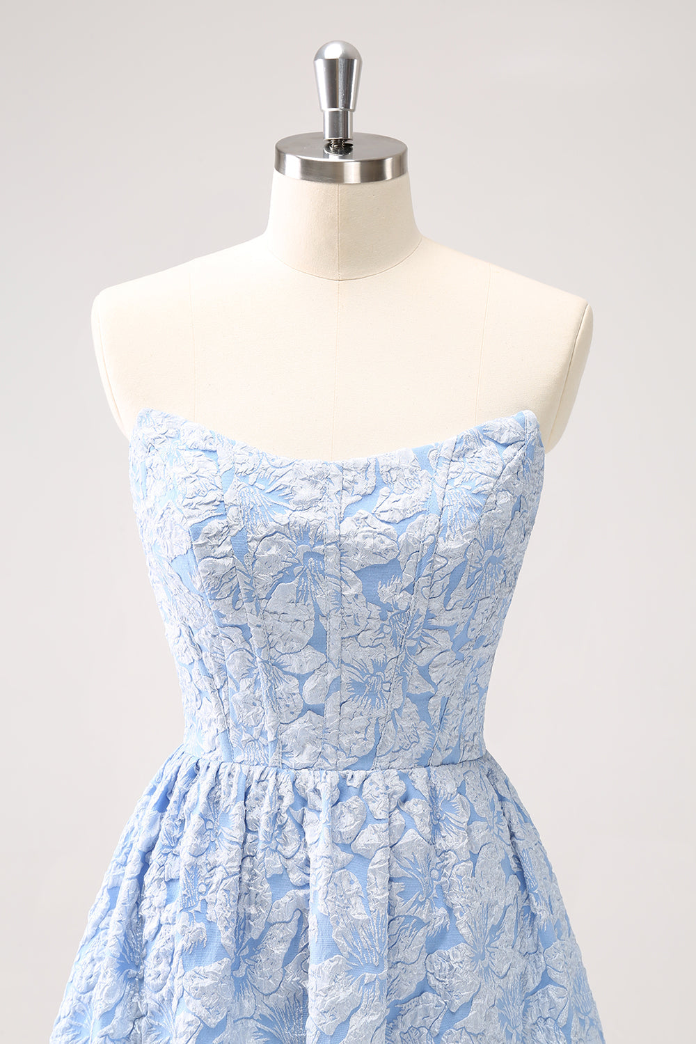 Blue Floral Strapless A-Line High Low Dress