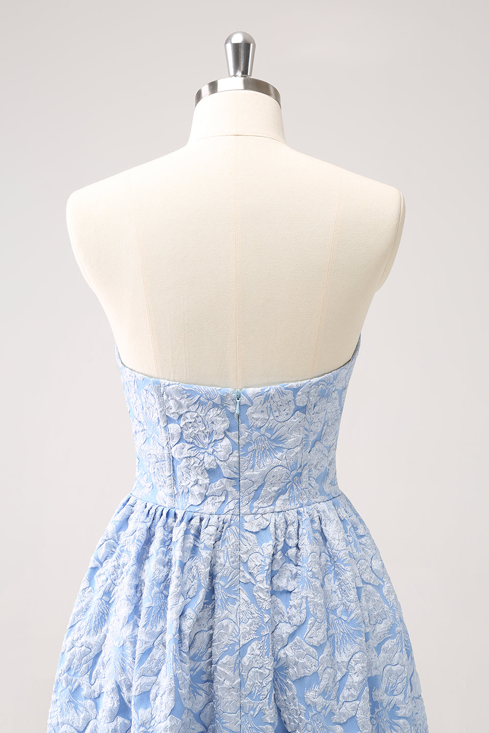 Blue Floral Strapless A-Line High Low Dress