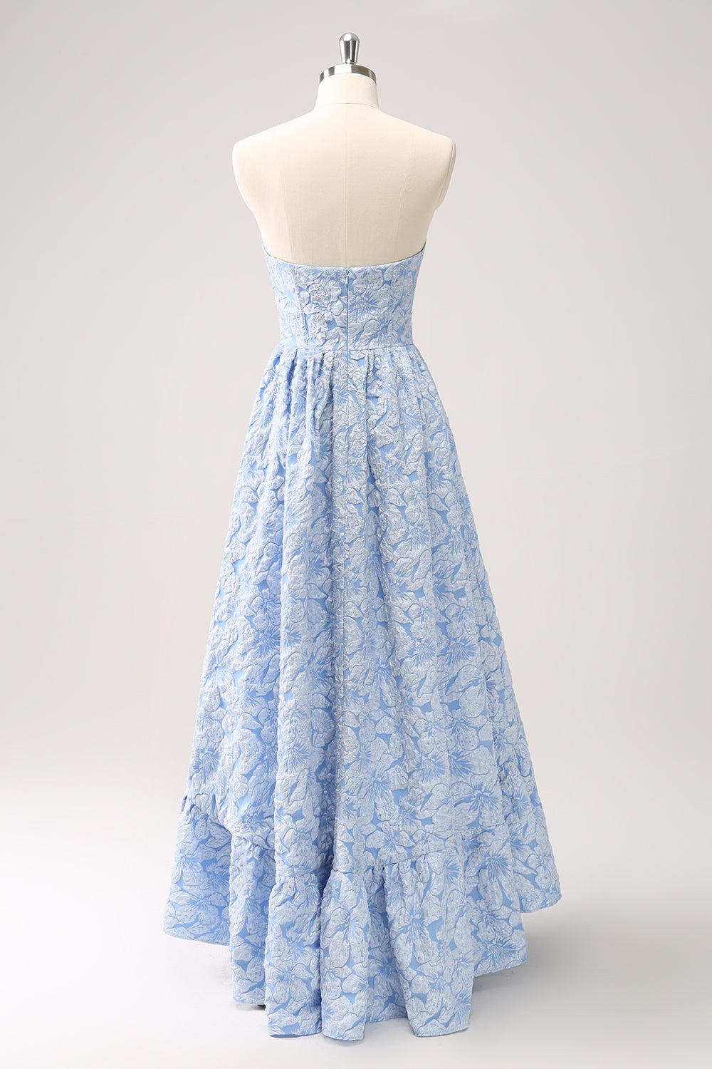 Blue Floral Strapless A-Line High Low Dress