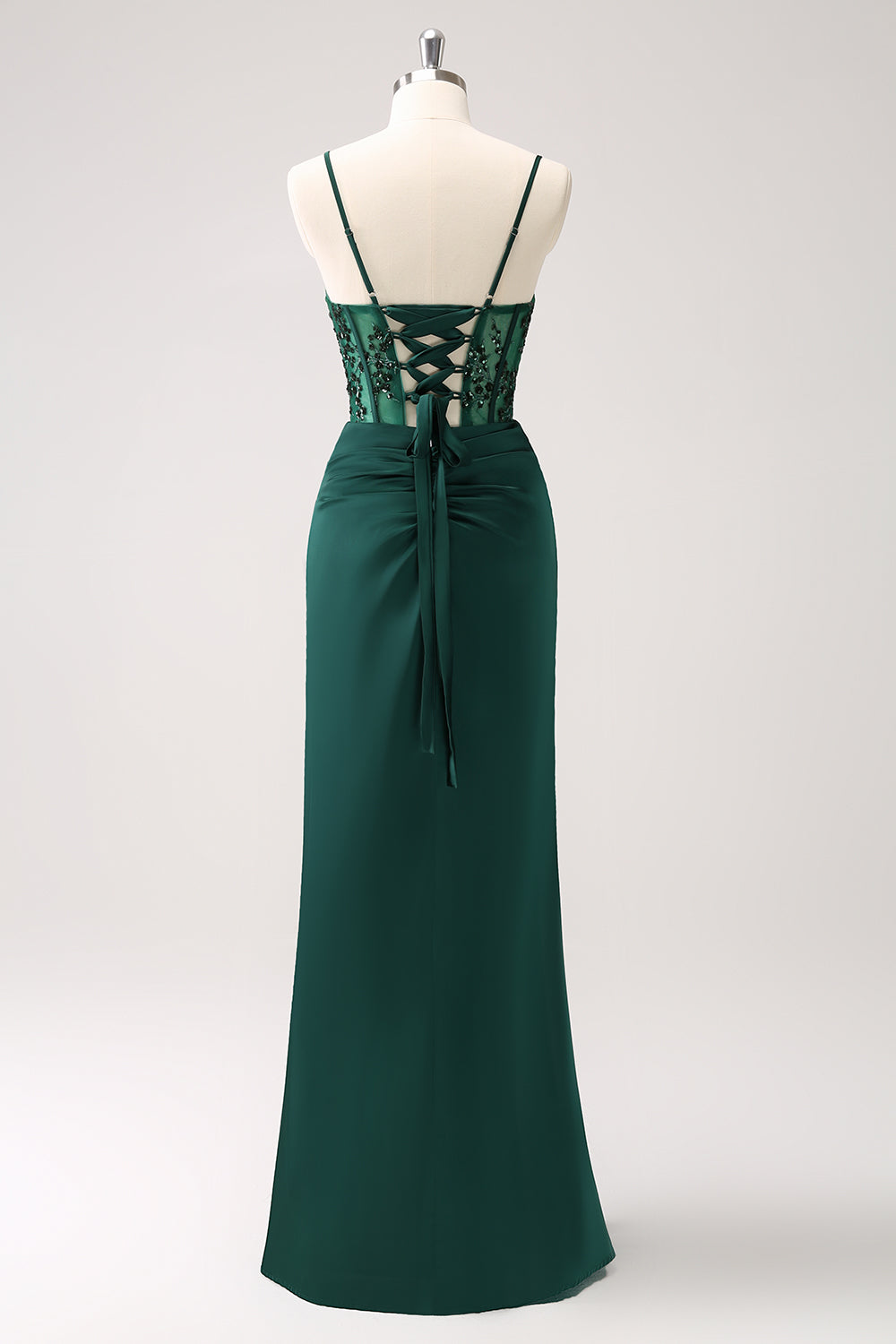 Dark Green Mermaid Corset Maxi Bridesmaid Dress with Slit