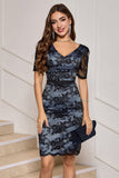 Sheath V-Neck Lace Little Black Dress with Short Sleeves