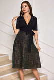 Sparkly A-Line Sequin Little Black Dress with Half Sleeves