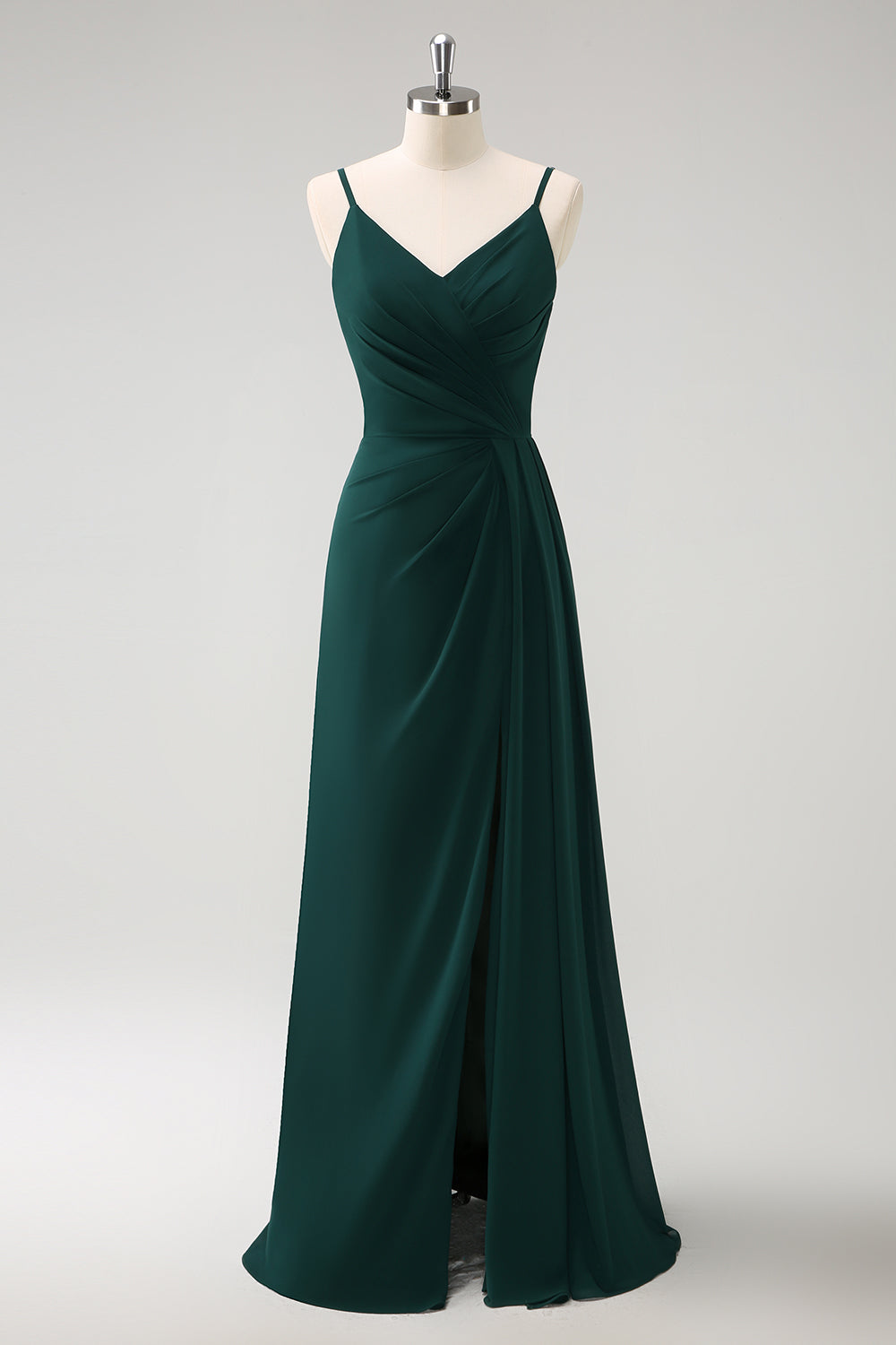 Dark Green A-Line Watteau Train Long Chiffon Bridesmaid Dress with Slit
