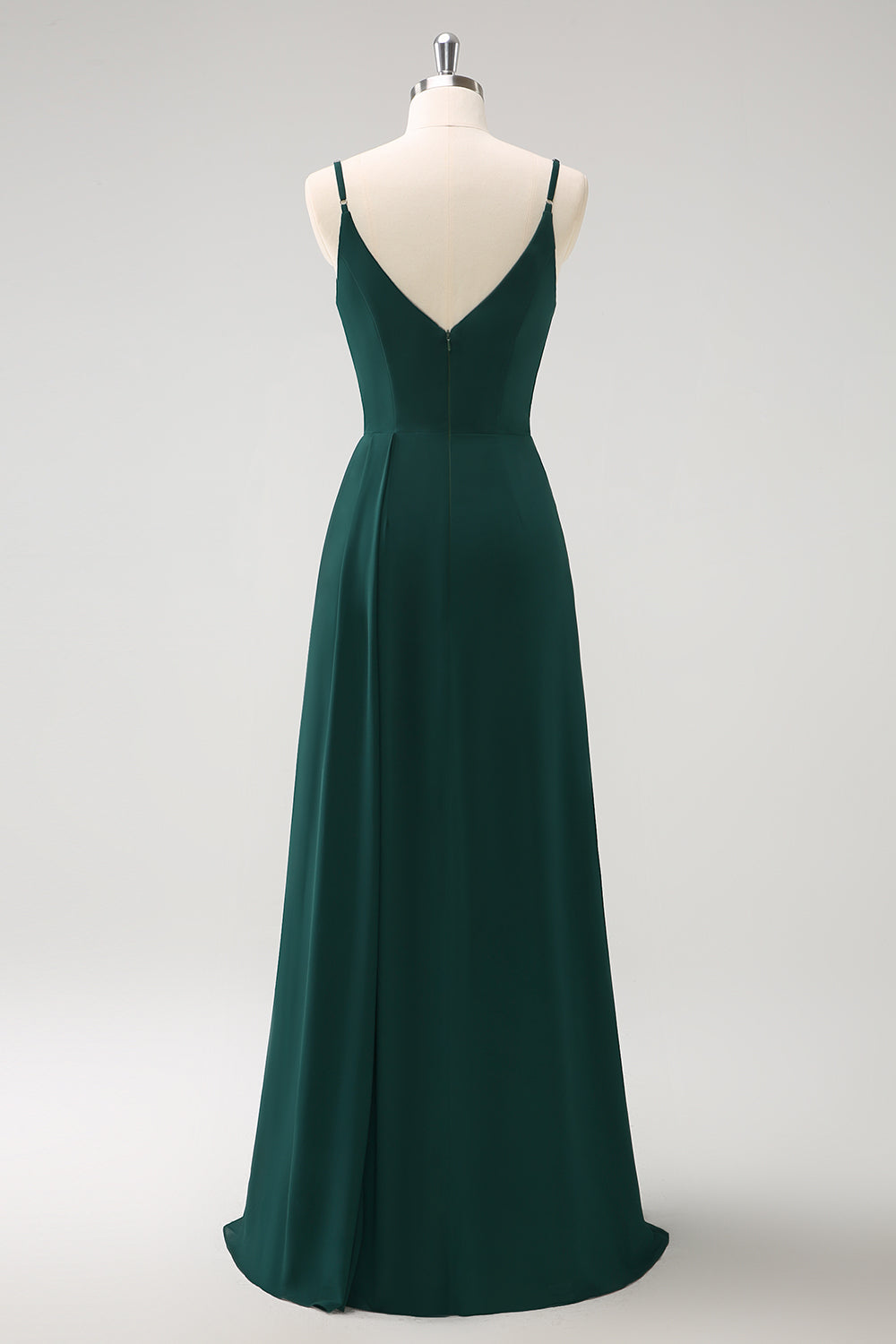 Dark Green A-Line Watteau Train Long Chiffon Bridesmaid Dress with Slit