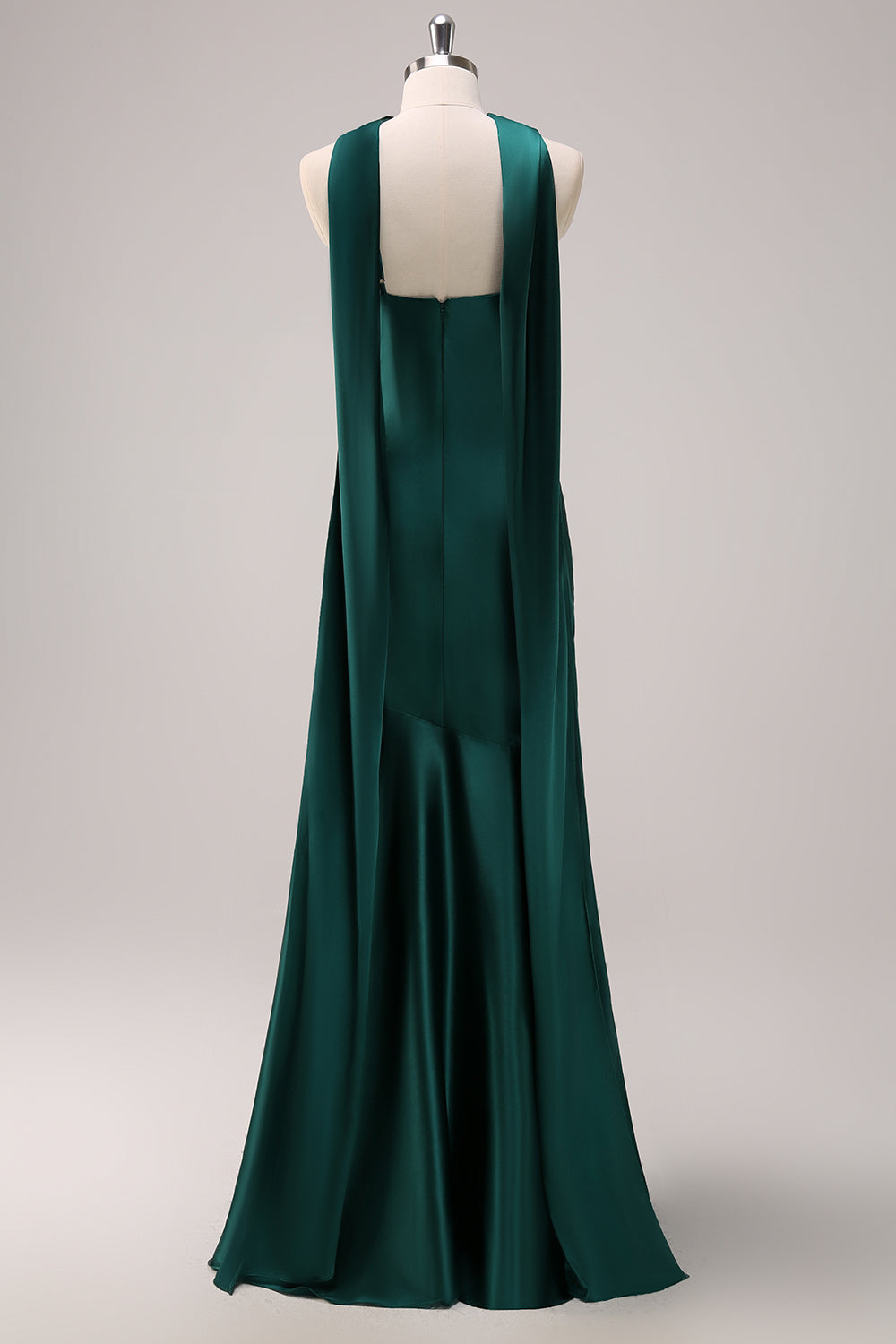Mermaid Halter Floor Length Satin Dark Green Long Bridesmaid Dress