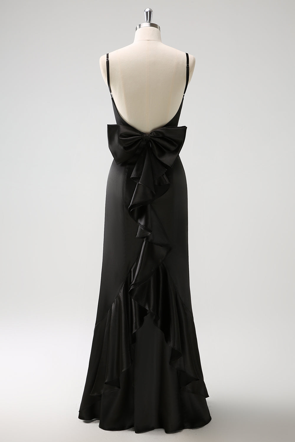 Dark Green Mermaid Spaghetti Straps Satin Long Bridesmaid Dress with Bow