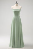 Light Green Fitted Cold Shoulder Chiffon Bridesmaid Dress with Detachable Sleeves
