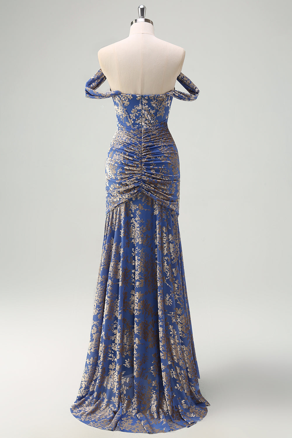 Grey Blue Mermaid Off the Shoulder Corset Long Burnout Velvet Dress