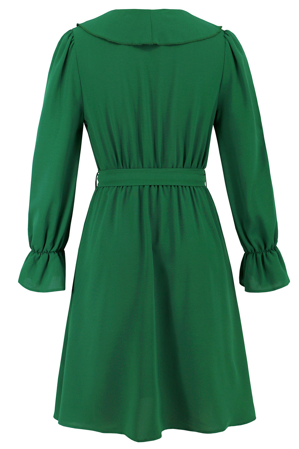 Ruffle Bell Long Sleeves A Line Little Black Dress with Belt