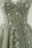 Sparkly Blush A-Line Spaghetti Straps Corset Tulle Long Prom Dress
