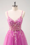 Sparkly Blush A-Line Spaghetti Straps Corset Tulle Long Prom Dress