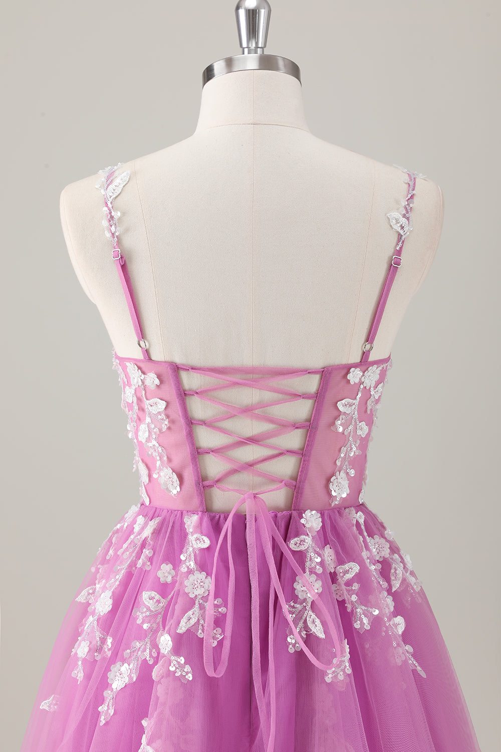 Sparkly Purple A-Line Appliqued Tulle Long Prom Dress with Slit