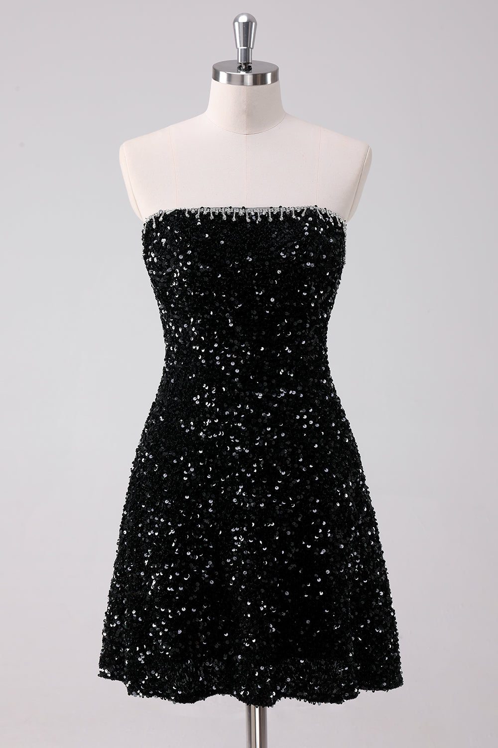 Sparkly A-Line Strapless Sequins Little Black Dress