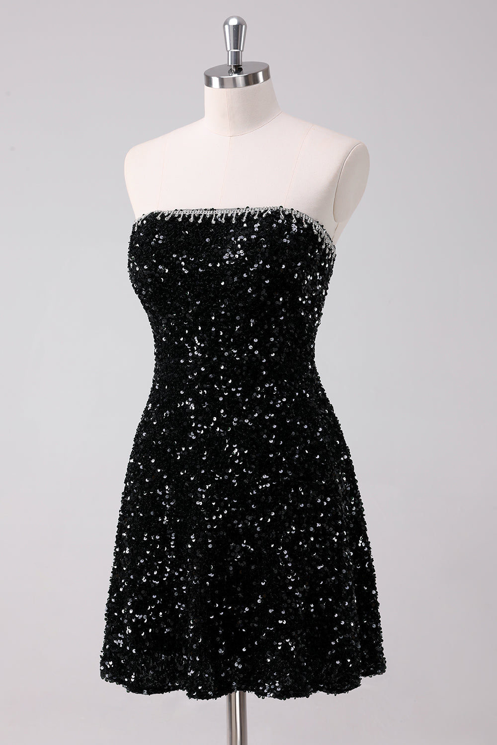 Sparkly A-Line Strapless Sequins Little Black Dress