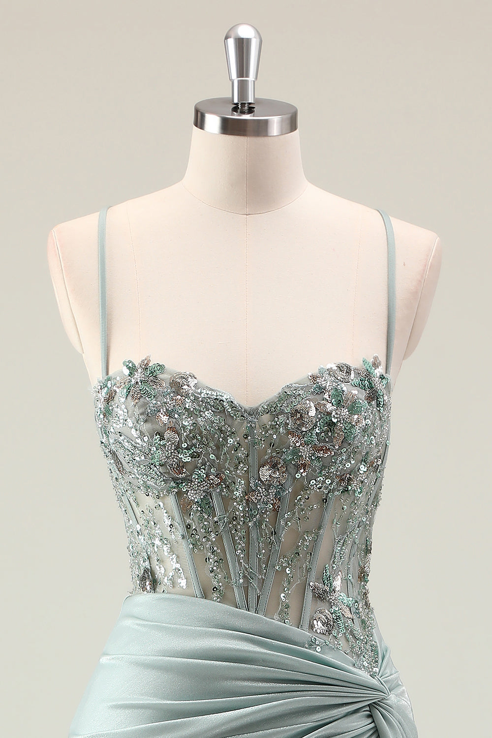 Sparkly Dark Navy Mermaid Sequins Spaghetti Straps Prom Dress with Slit