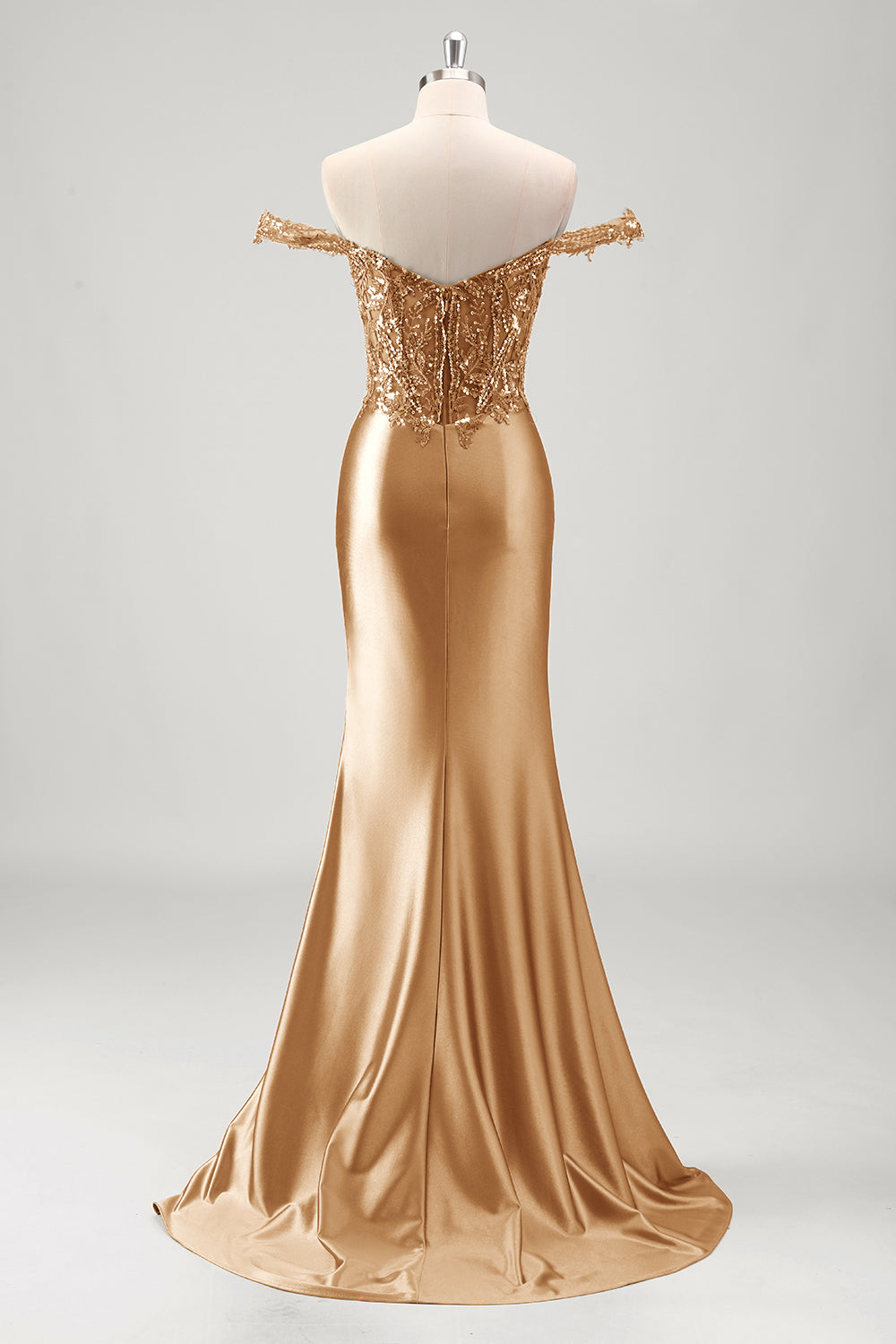 Sparkly Grey Green Mermaid Off The Shoulder Sequins Long Prom Dress with Slit