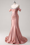 Glitter Blush Mermaid Cold Shoulder Beaded Long Prom Dress