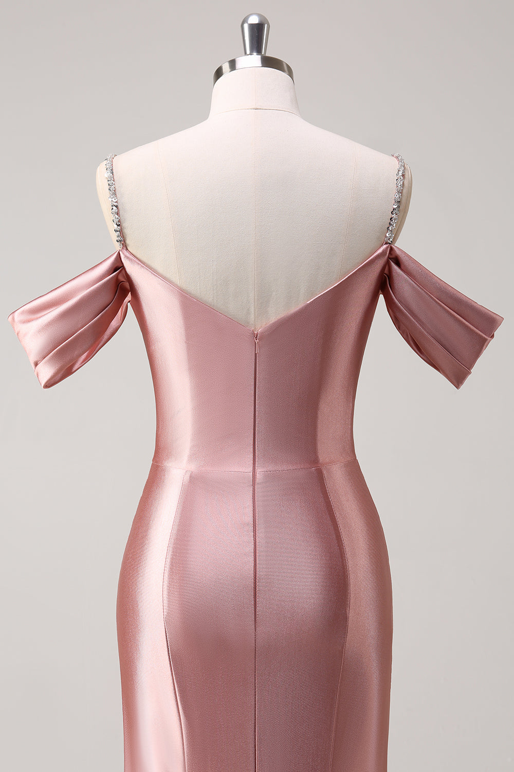 Glitter Blush Mermaid Cold Shoulder Beaded Long Prom Dress