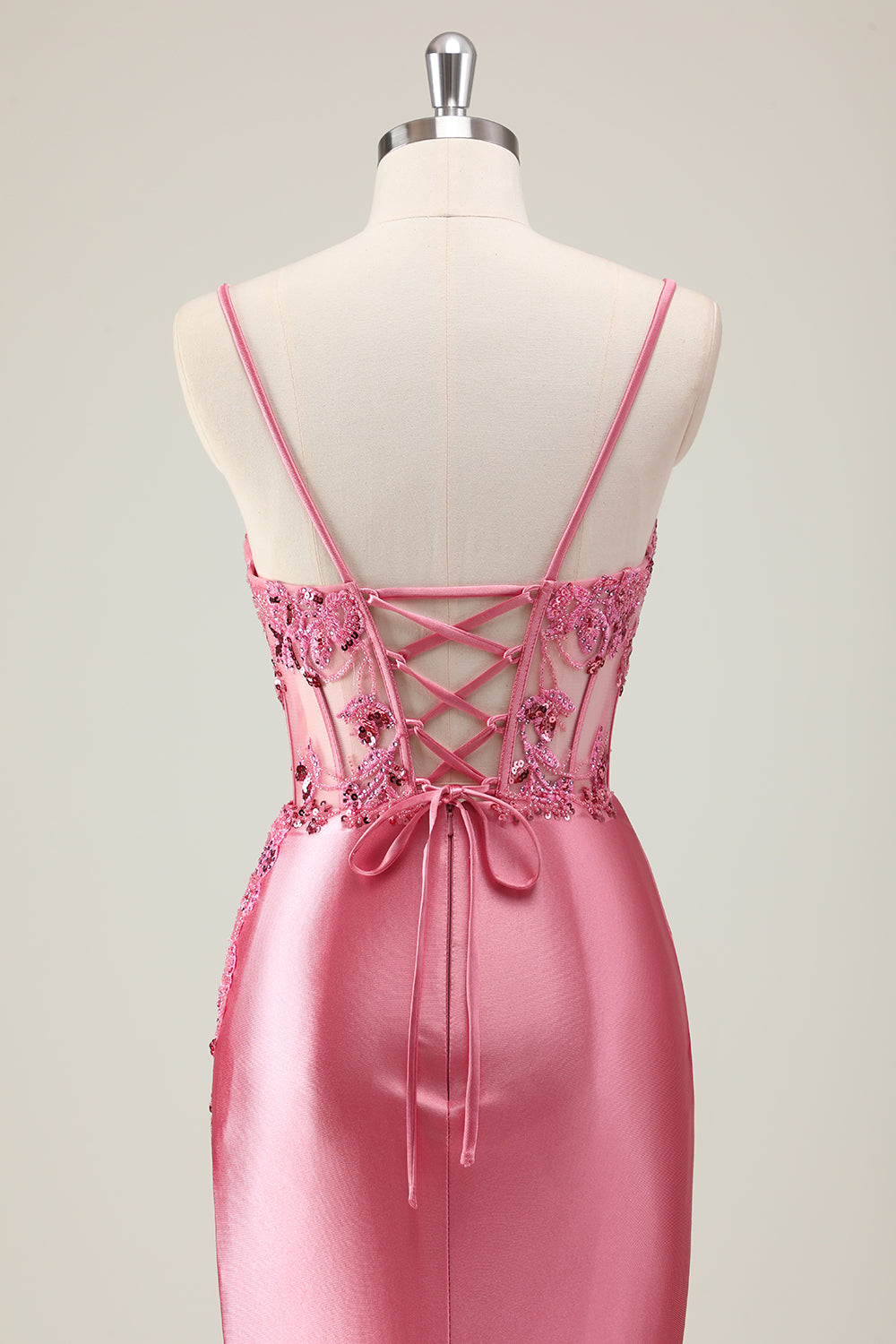 Sparkly Coral Mermaid Sequins Corset Long Prom Dress with Slit