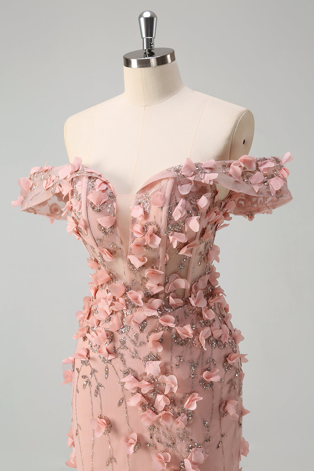 Blush Mermaid Off the Shoulder 3D Flowers Long Prom Dress With Slit