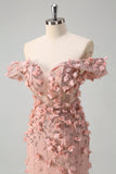 Blush Mermaid Off the Shoulder 3D Flowers Long Prom Dress With Slit