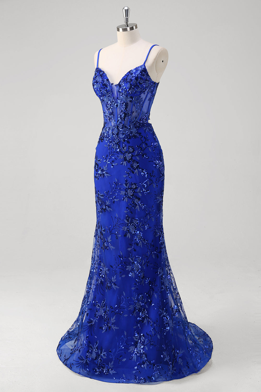 Sparkly Dark Green Mermaid Corset Tulle Sequin Long Prom Dress