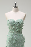 Mermaid Sweetheart Floral Appliqued Long Sage Prom Dress with Slit