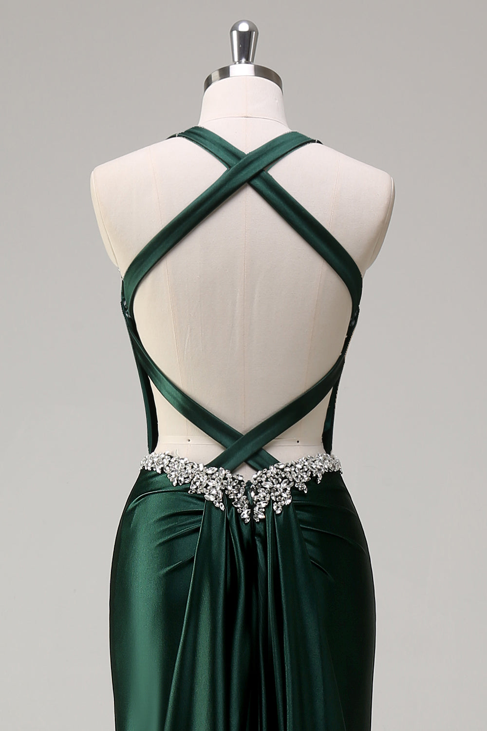 Sparkly Dark Green Mermaid Halter Corset Long Sequin Prom Dress