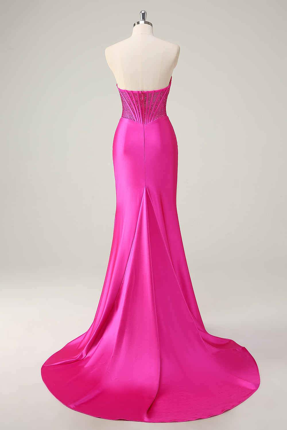 Fuchsia Mermaid Strapless Corset Long Prom Dress