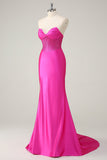 Fuchsia Mermaid Strapless Corset Long Prom Dress